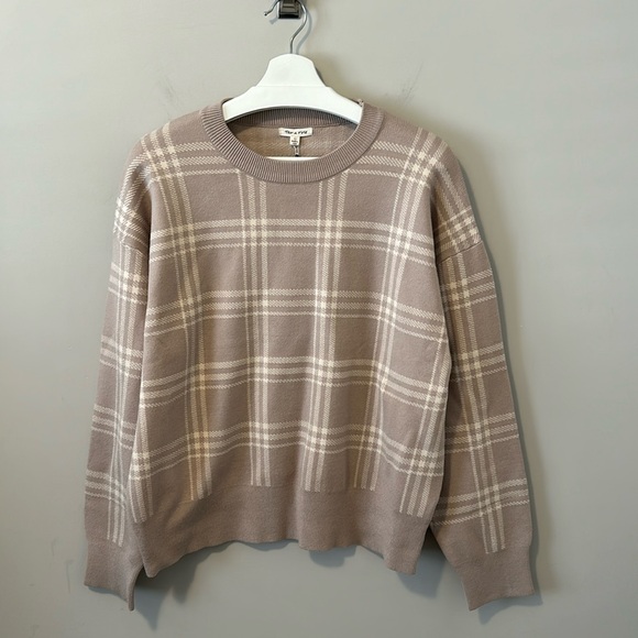 NWT TEA N ROSE Ella Taupe Plaid Sweater - Picture 2 of 12